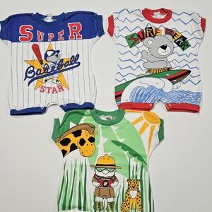 Vintage Baby Bodysuits (3) 9M – Toy Box – Surf/Safari - Toy Box